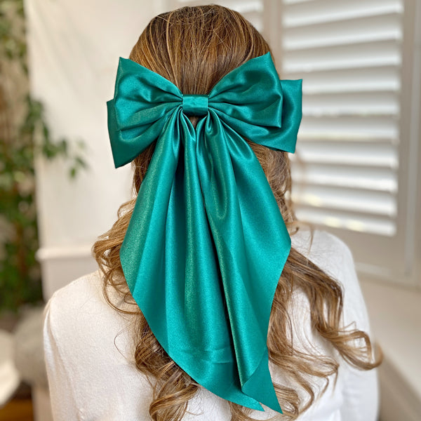 Green Satin Hair Bow Green Hair Clip Long Bow | Green Hair  display picture 1
