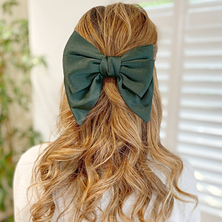 Green Satin Hair Bow Green Hair Clip Styled