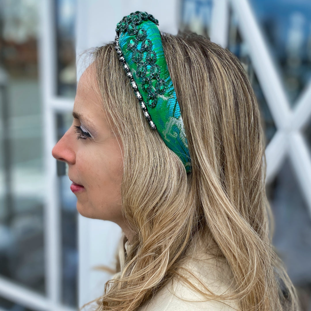 Green Headpiece Wedding Headband Races Headpiece Crystal hair down