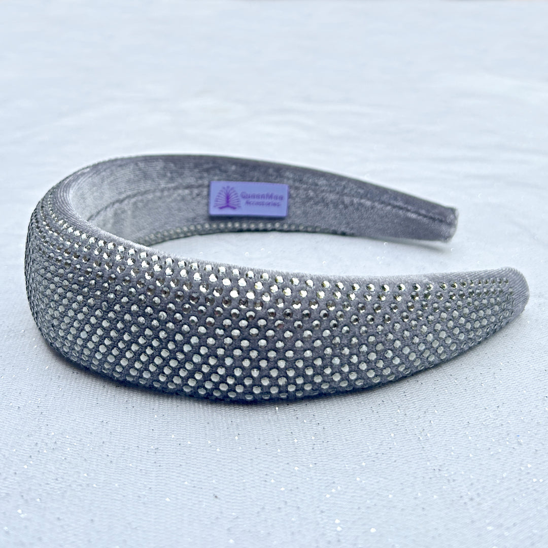 Grey sparkly hair band padded headband Silver