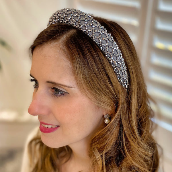 Grey Sparkly Headband Beaded Headband | Grey Headband  display picture 3