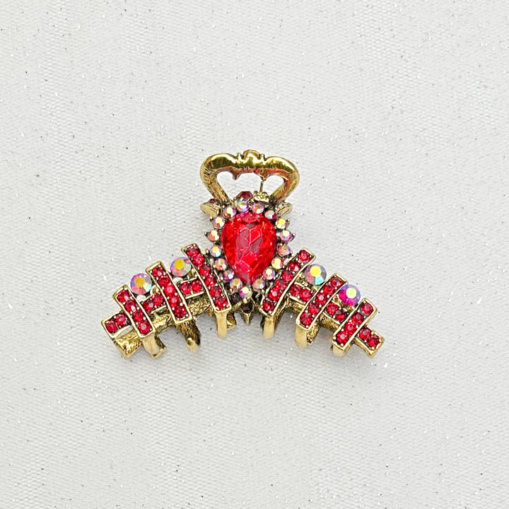 Hair Clamp Red Hair Claw Clip with Crystal Gold