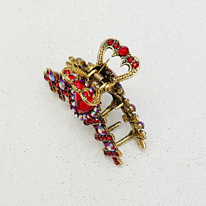 Hair Clamp Red Hair Claw Clip with Crystal