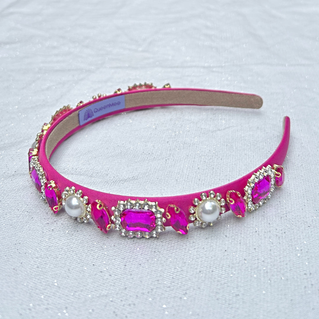 Hot Pink Headband with Pearls and Gems Sparkle