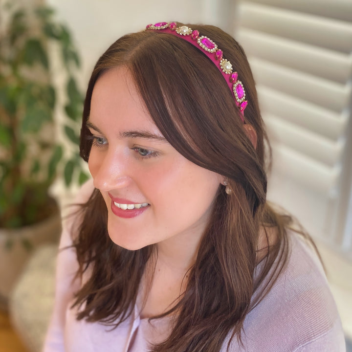 Hot Pink Headband with Pearls and Gems Wedding Guest