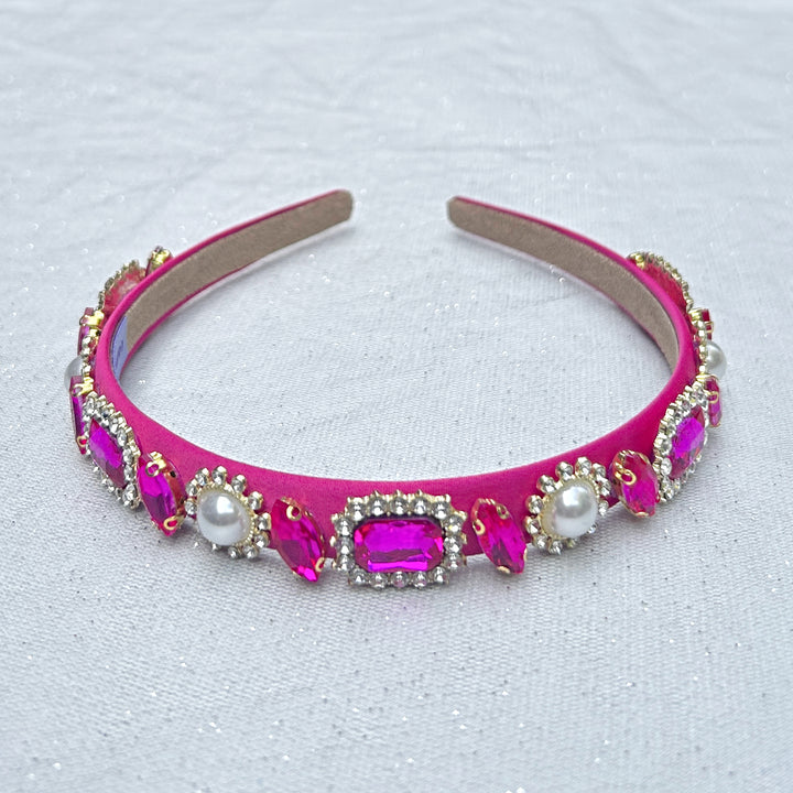 Hot Pink Headband with Pearls and Gems