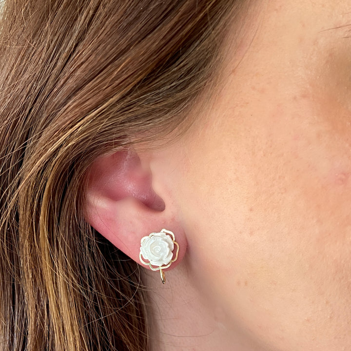 Ivory Clip On Earrings Floral 