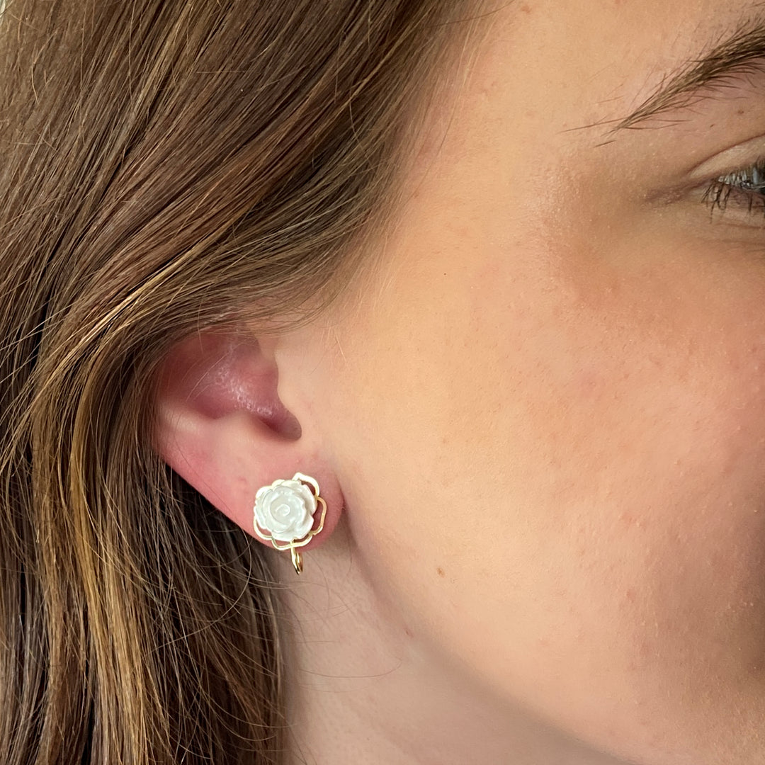 Ivory Clip On Earrings Floral 