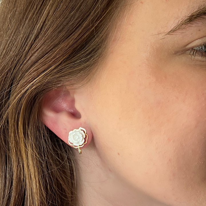 Ivory Clip On Earrings Floral 