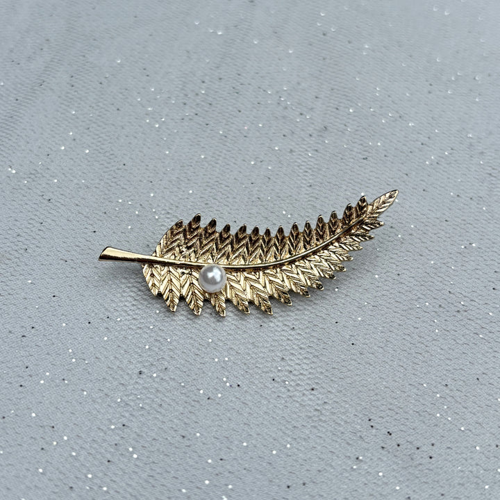 Leaf Brooch Fern with Pearl