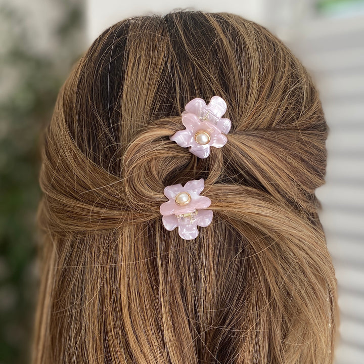 Mini Hair Claw Pink Hair Clip Flower Set of 2