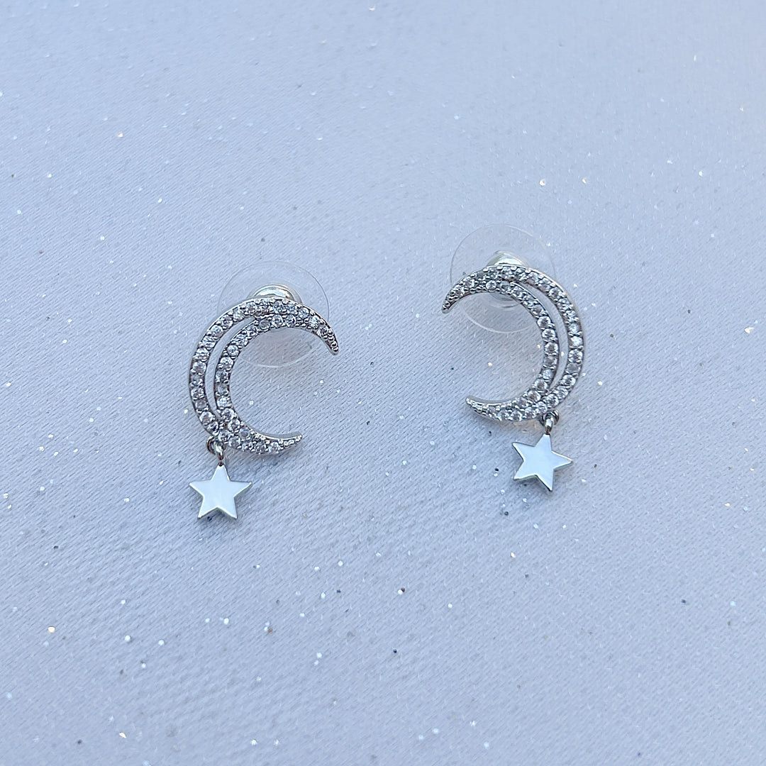 Moon Earrings Star Earrings Silver Small Earrings