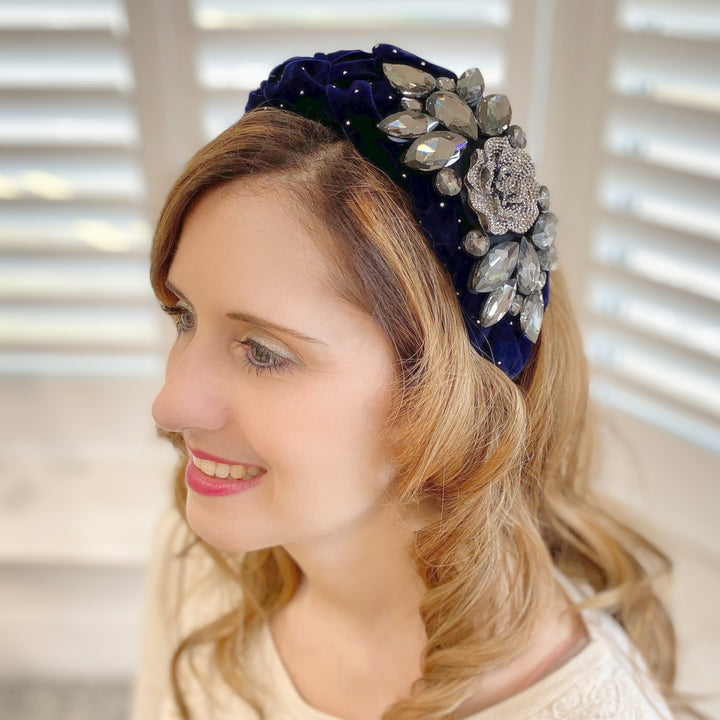 Navy Races Headpiece Floral Headpiece Hair Down