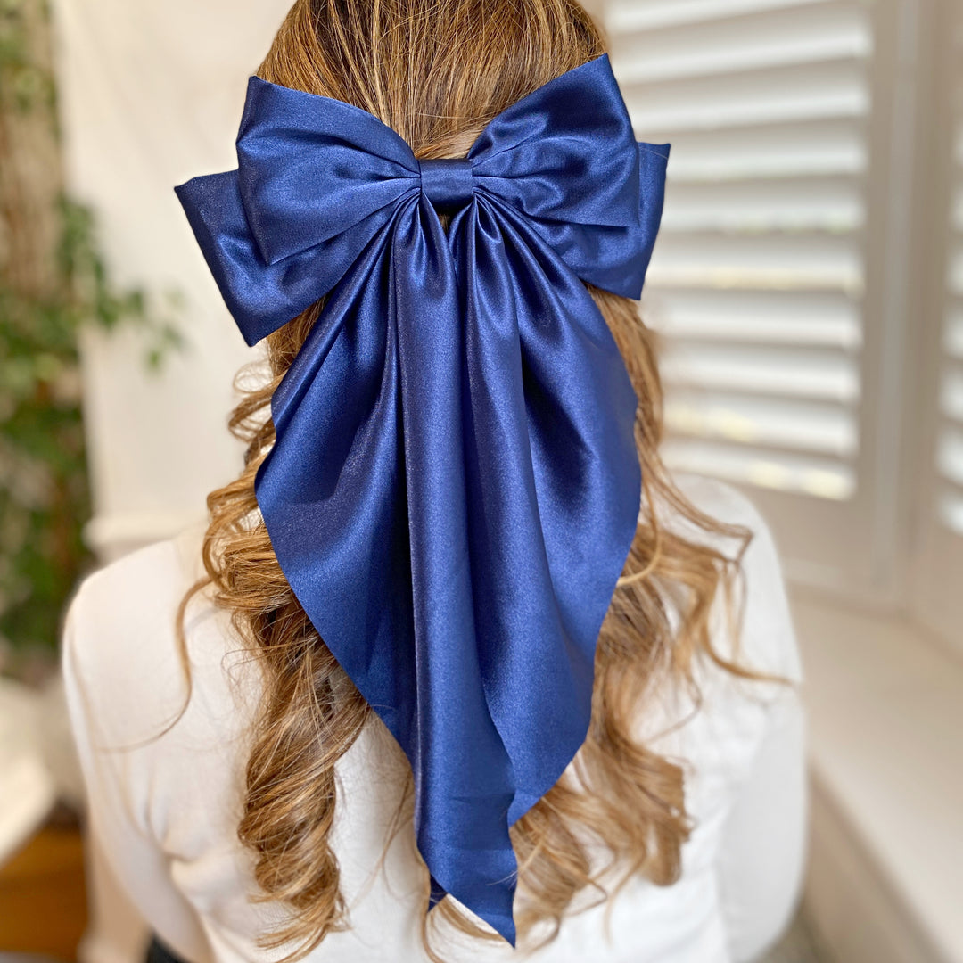 SATIN BOW HAIR CLIP NAVY BLUE SATIN BOW HAIR CLIP NAVY BLUE