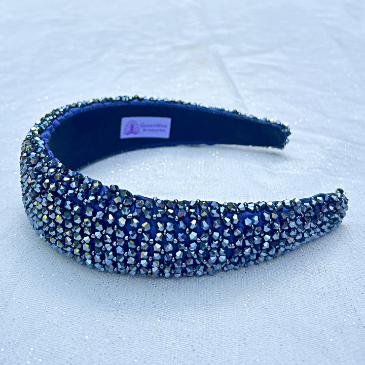 Navy Sparkly Hair Band Wide Headband Beads