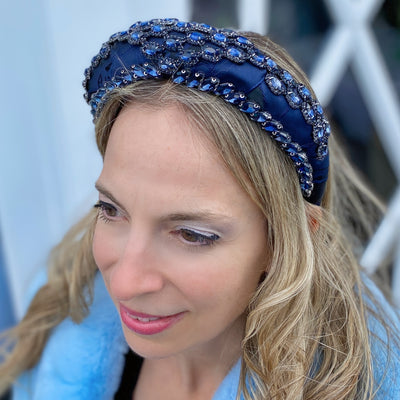 Navy Headpiece Wedding Headband Blue Races Headpiece Crystal hair down
