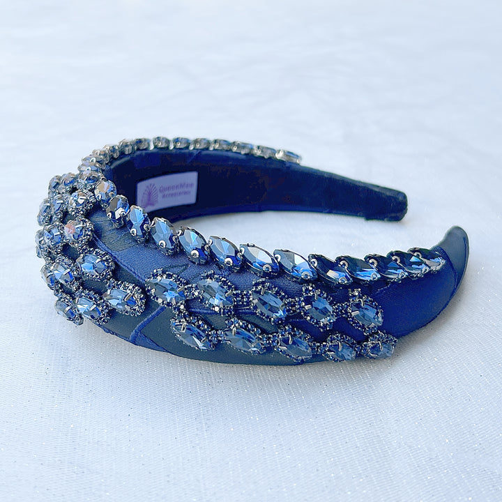 Navy Headpiece Wedding Headband Blue Races Headpiece Crystal jewelled
