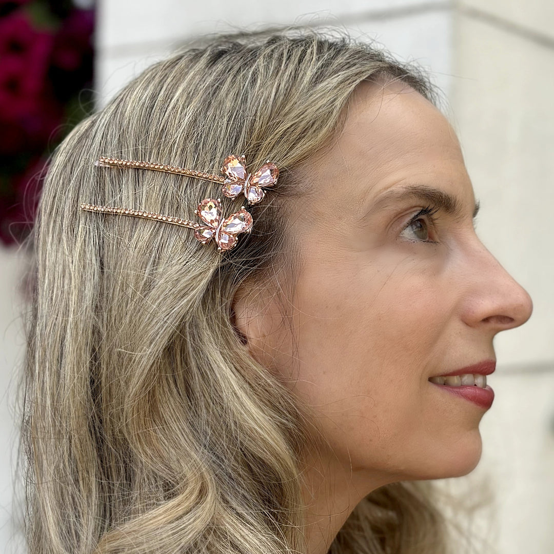 Peach Butterfly Crystal Butterfly Hair Slides, Butterfly Hair Slides, Butterfly Hair Clips, Peach Hair Slides, Peach Hair Clips 