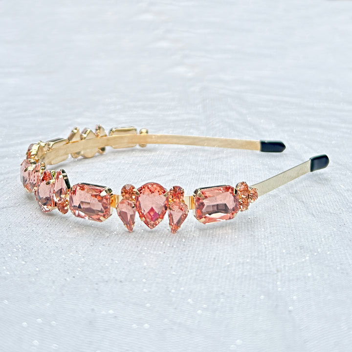 Peach Headband Crystal Hair Band Gems