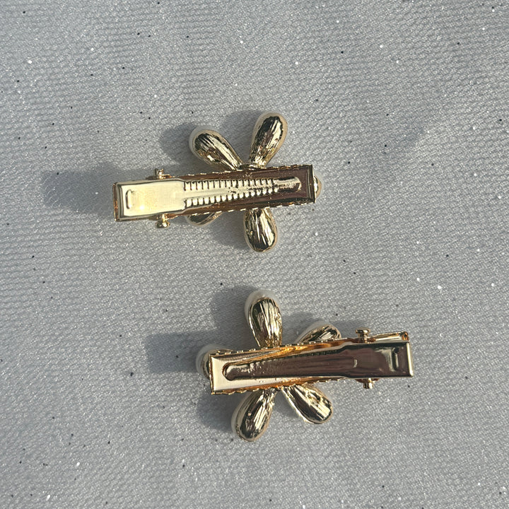Pearl Hair Grips Small Flower Hair Clips Gold Crocodile Hair Clips Set of 2