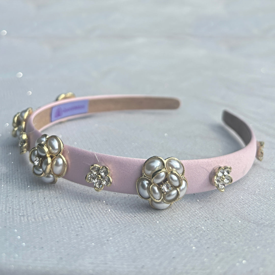 Baby Pink Pearl Flower Thin Headband, Pink Pearl Headband, Pink Flower Headband, Pink Thin Headband,Pink Pearl Headpiece, Pink Bridesmaid Headband