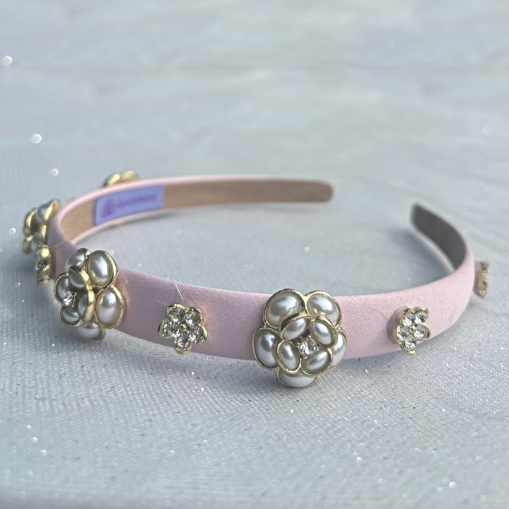 Baby Pink Pearl Flower Thin Headband, Pink Pearl Headband, Pink Flower Headband, Pink Thin Headband,Pink Pearl Headpiece, Pink Bridesmaid Headband