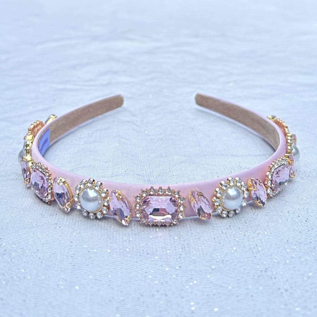 Pink Jewelled Headband Slim Hair Band Vintage