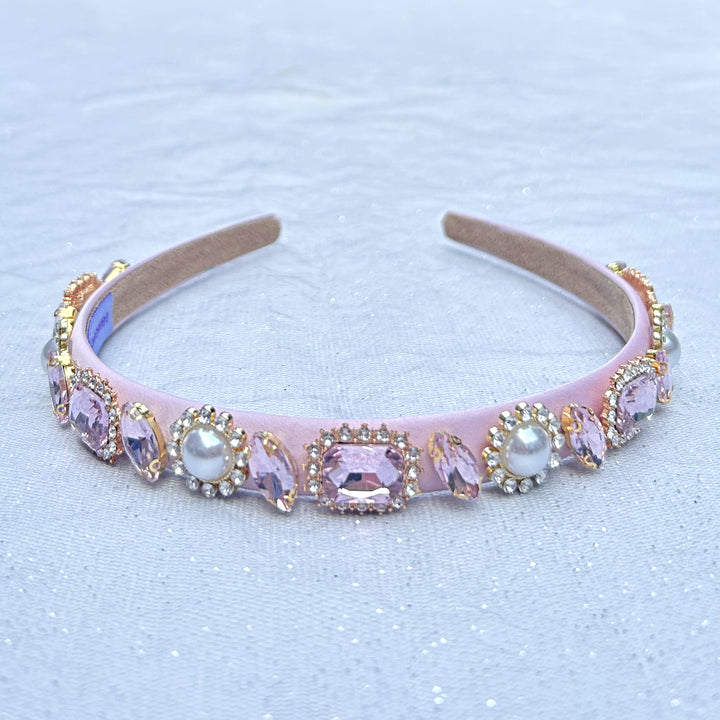 Pink Jewelled Headband Slim Hair Band Vintage