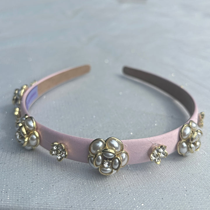 Baby Pink Pearl Flower Thin Headband, Pink Pearl Headband, Pink Flower Headband, Pink Thin Headband,Pink Pearl Headpiece, Pink Bridesmaid Headband