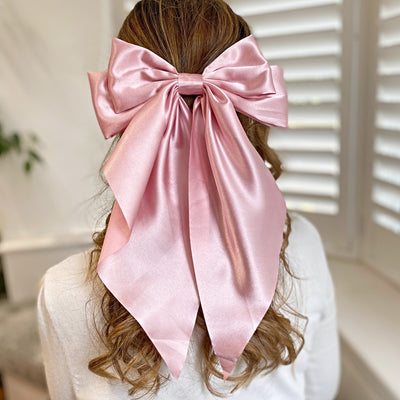 Pink Satin Hair Bow Pink Hair Clip Long Bow Styled