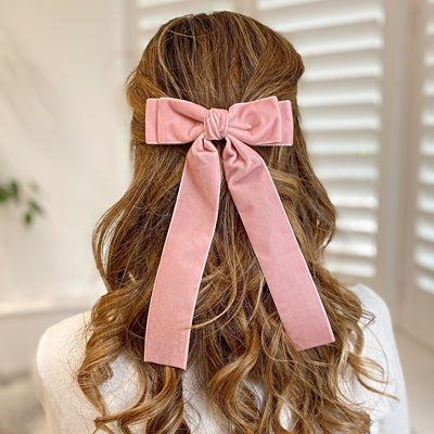 Pink Velvet Hair Bow Dusty Pink Hair Clip Hair Down