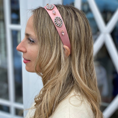 Pink Headband with Pearls Pink Hair Band Jewelled Headband hair down