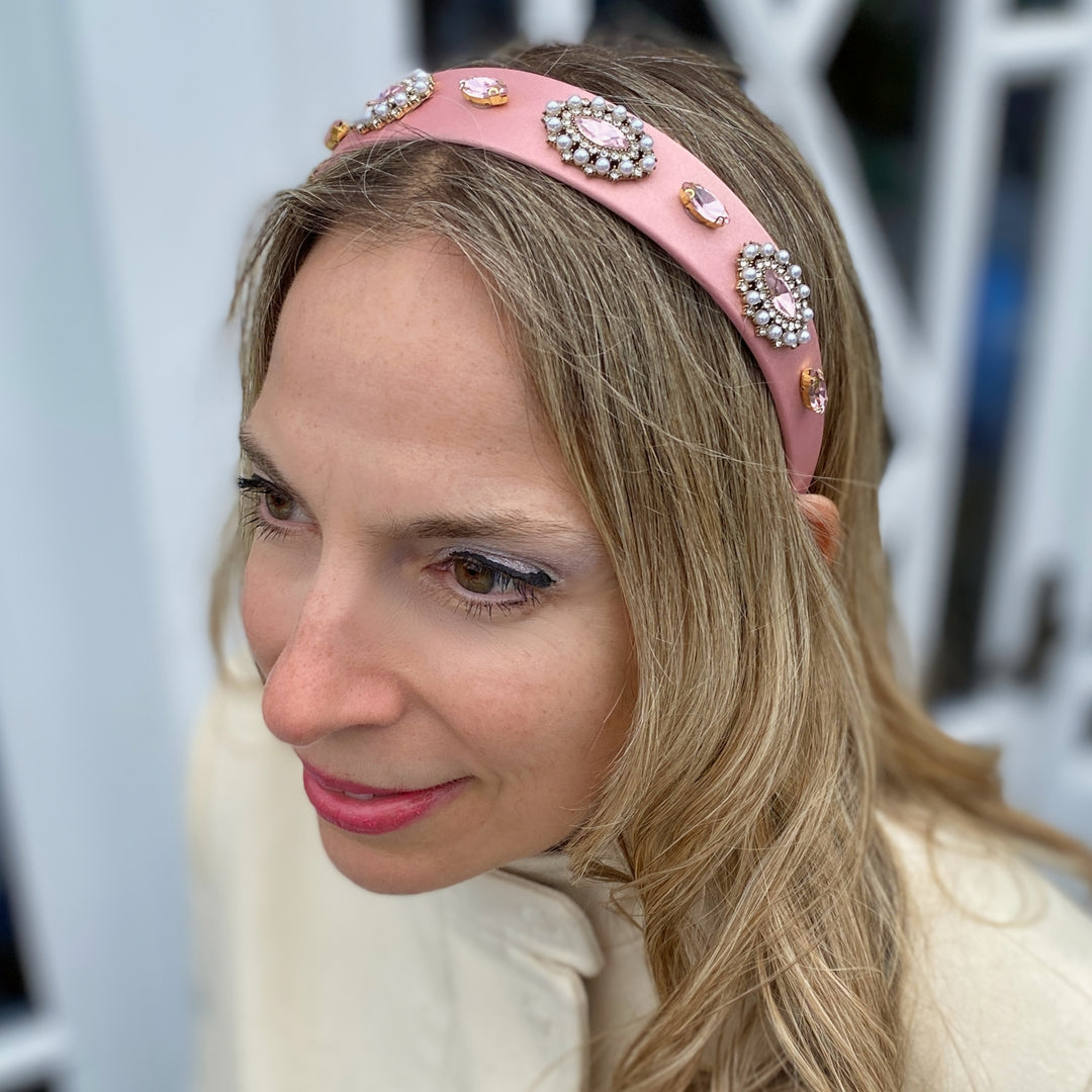 Pink Headband with Pearls Pink Hair Band Jewelled Headband wedding guest