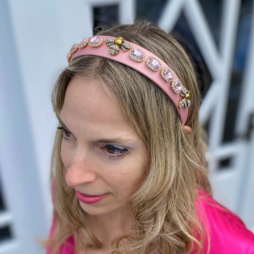 Pink Jewelled Headband Pale Pink Headband Pastel Pink Hair Band with Bee Jewels