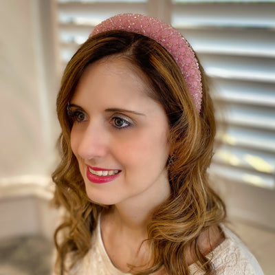 Pink sparkly headband beaded headband wedding guest