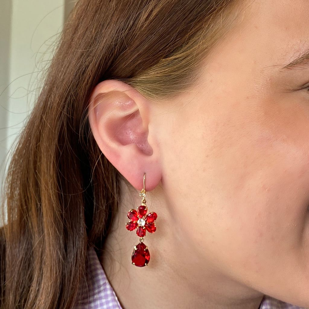 Red Drop Earrings Flower