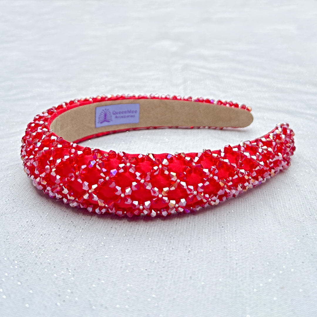 Red Headband Sparkling Headpiece Beaded Shimmer