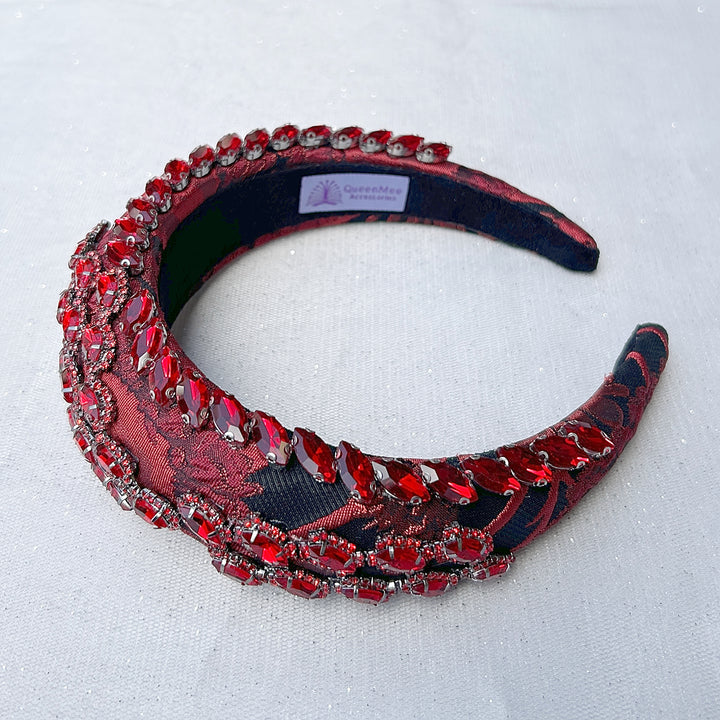 Red and Black Headpiece Wedding Headband Races Headpiece Crystal