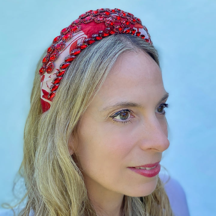 Red Headpiece Wedding Headband Races Headpiece Crystal hair down