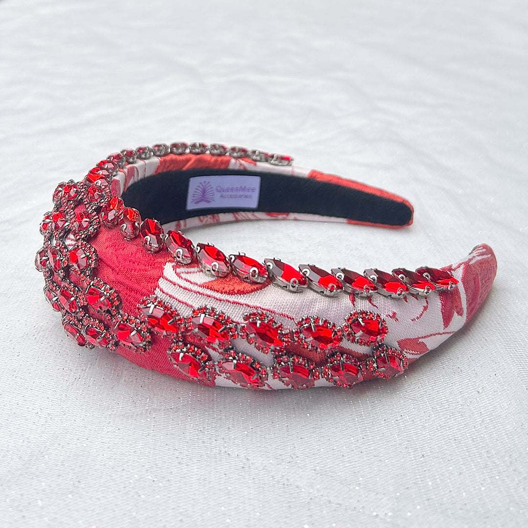 Red Headpiece Wedding Headband Races Headpiece Crystal jewelled