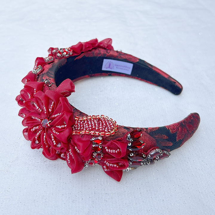 Red headpiece wedding races headpiece red padded headband sequin