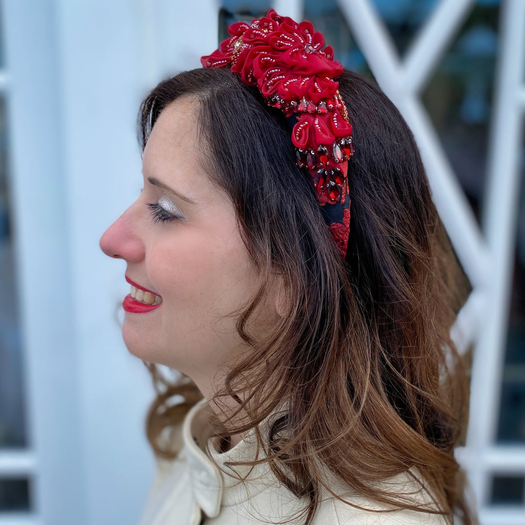 Red headpiece wedding races headpiece red padded headband wedding guest