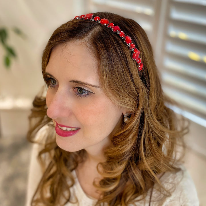 Red Sparkly Headband Wedding Guest Hair Band Hair Down