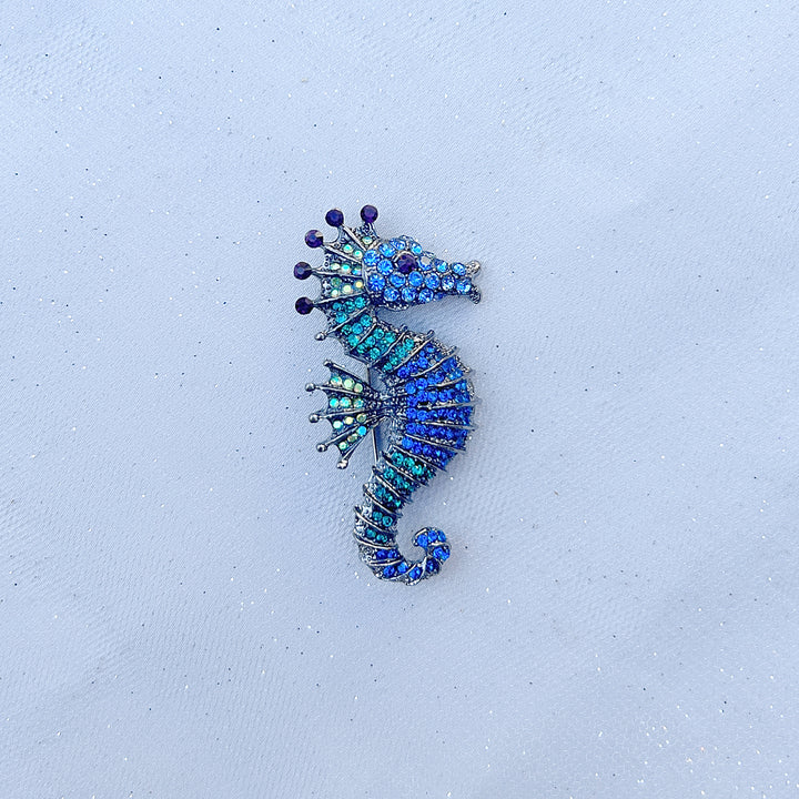 Seahorse Brooch Sea Horse Pin Blue Brooch Crystal