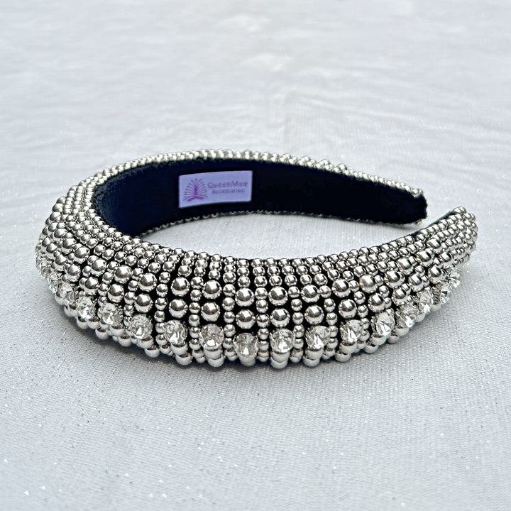 Silver Headband Statement Hair Band Beaded Crystal