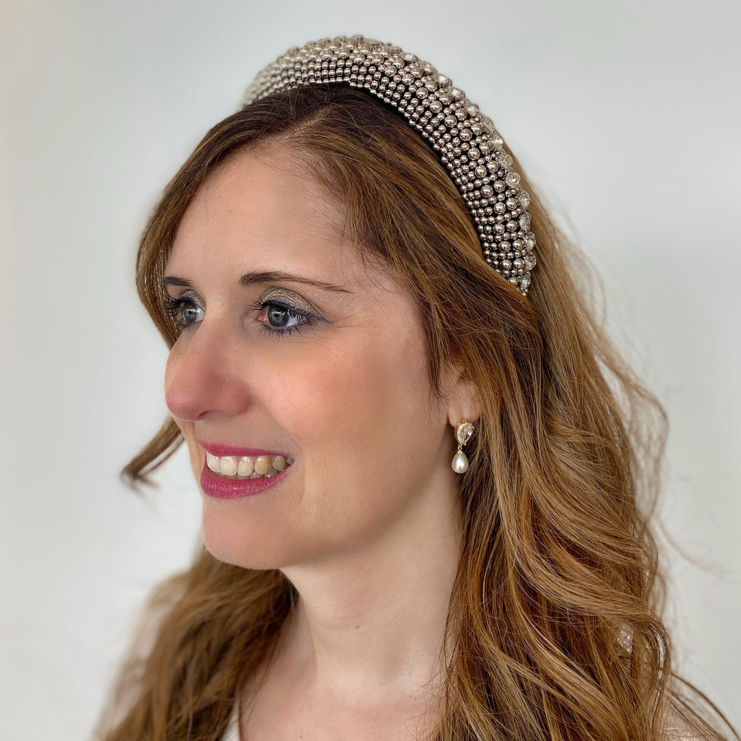 Silver Headband Statement Hair Band Beaded Wedding Hair