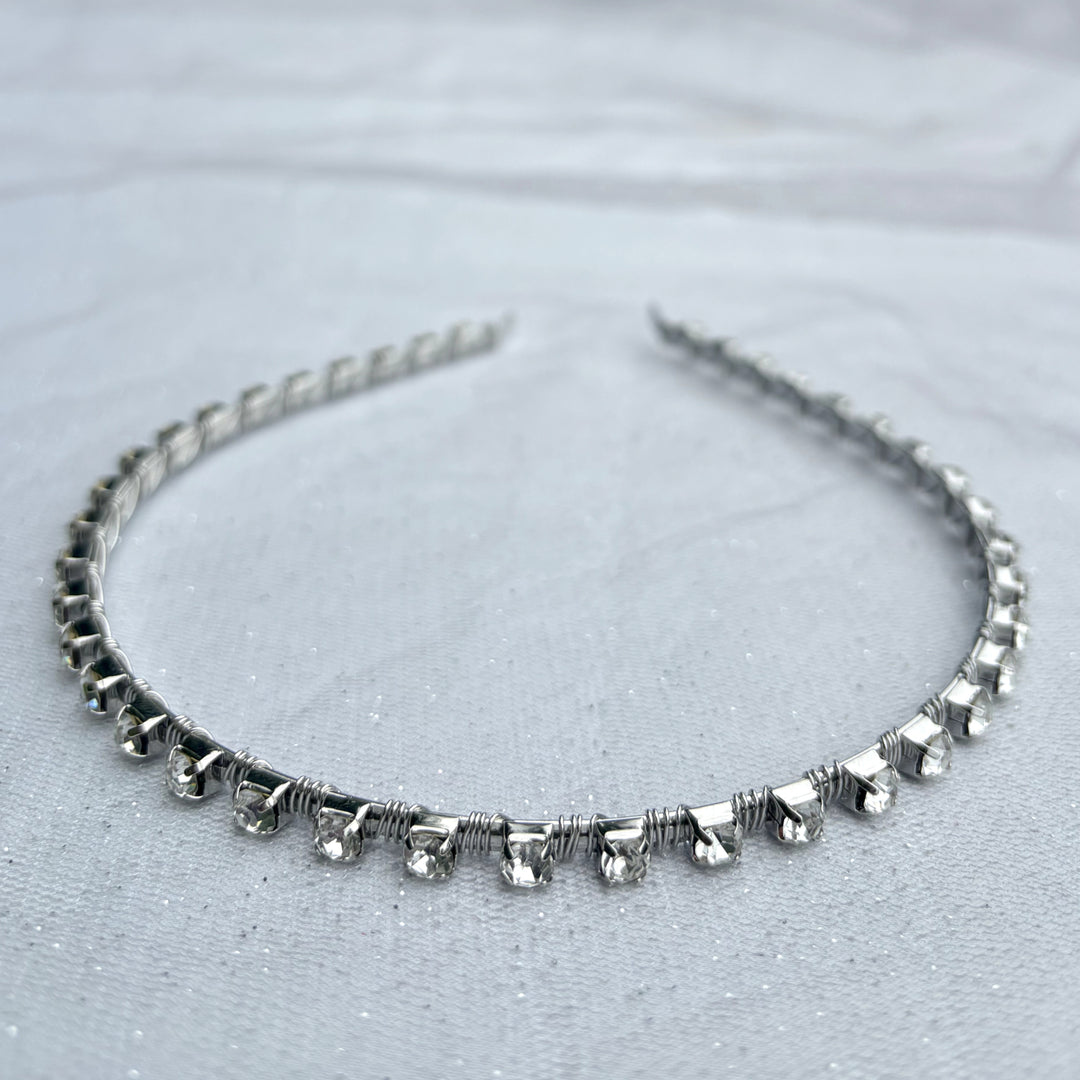 Silver Slim Hair Band With Crystals