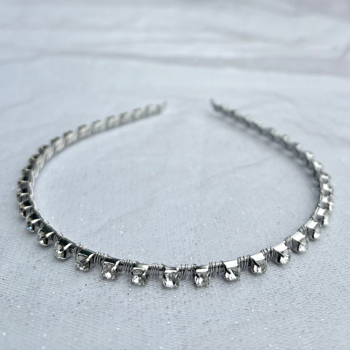 Silver Slim Hair Band With Crystals