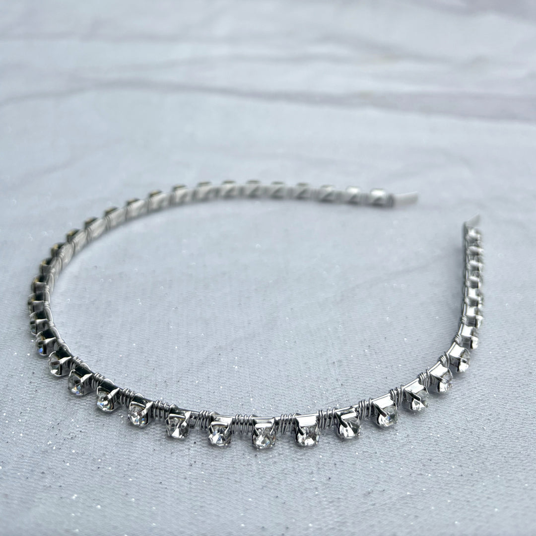 Silver Slim Hair Band With Crystals