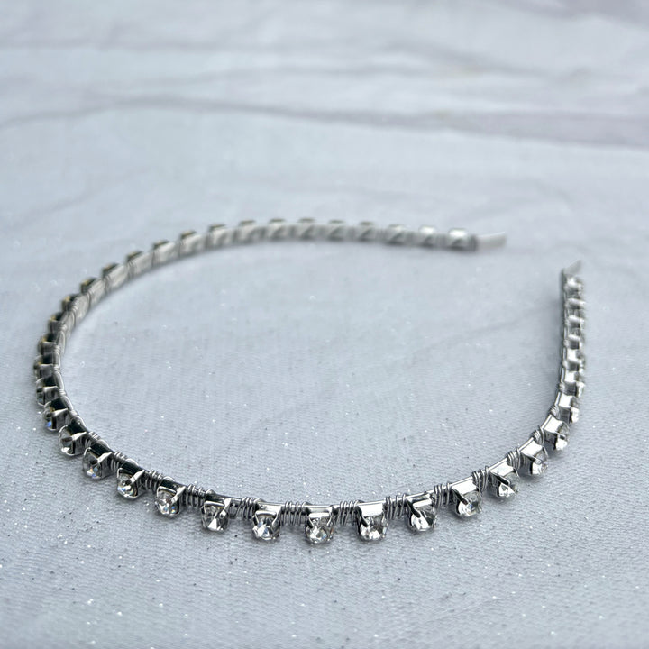 Silver Slim Hair Band With Crystals